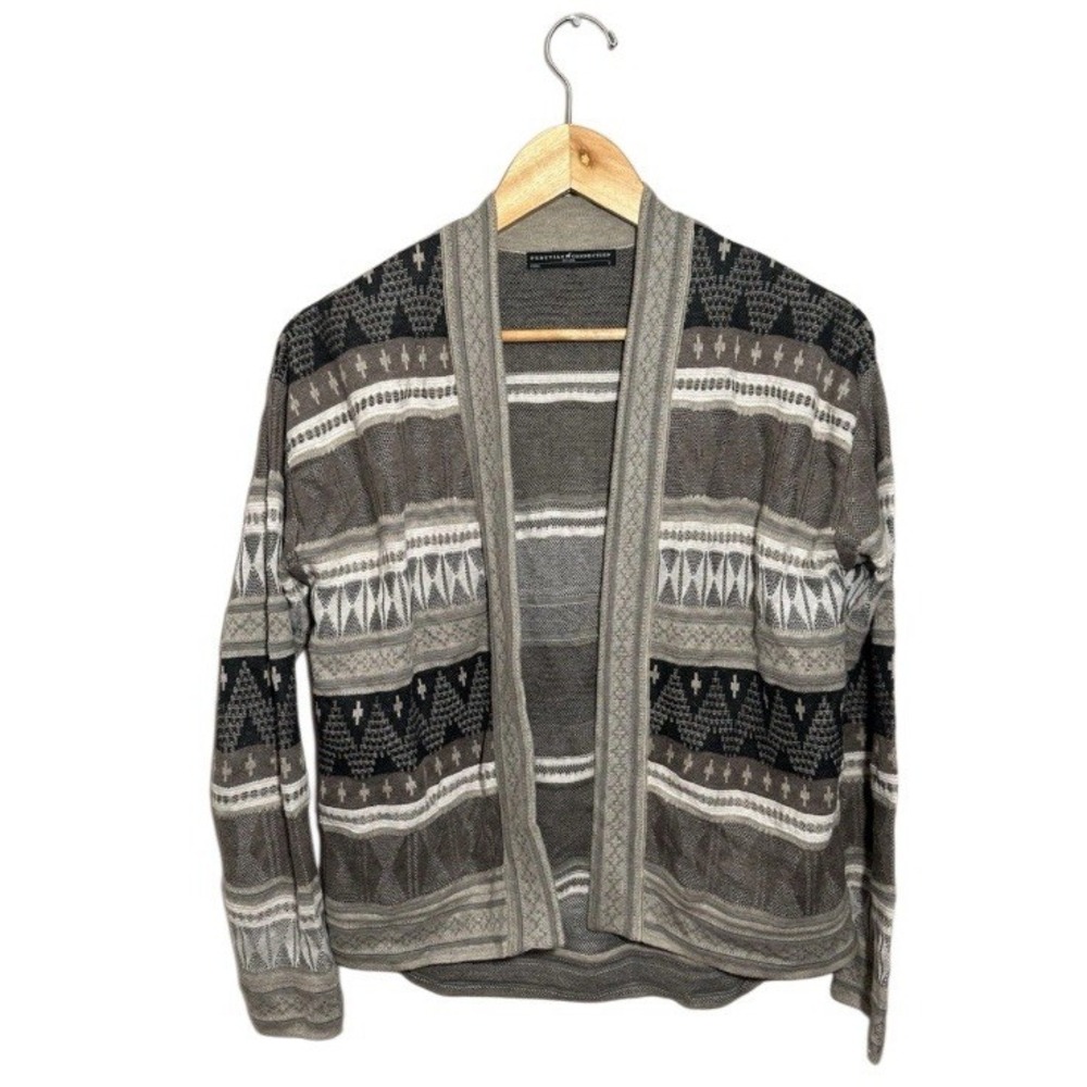 Peruvian Connection Open Front‎ Cardigan Sweater Size Small Aztec Fall Brown